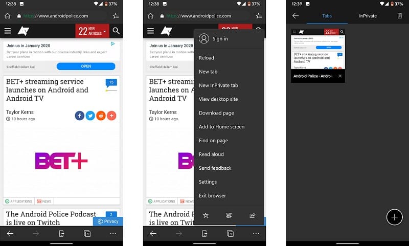 Microsoft Edge ganha atualização com modo escuro no Android 10 microsoft edge modo escuro automatico android 10