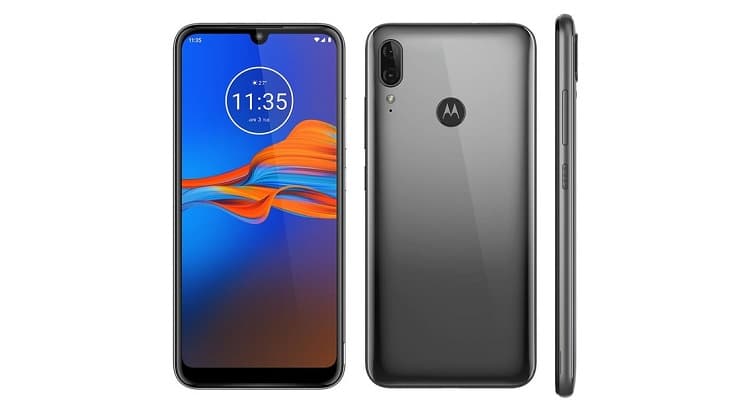 Moto E6 Plus na cor cinza metálico.