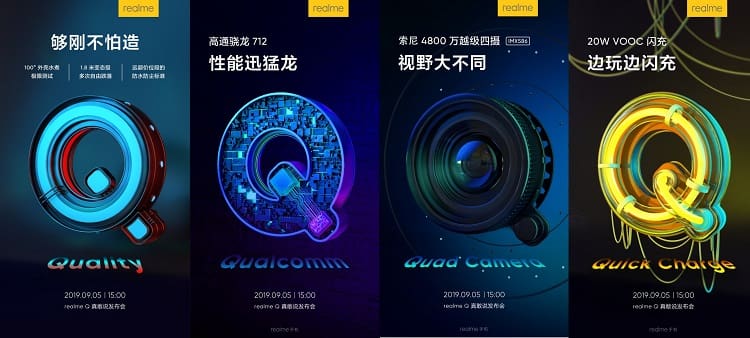 Realme Q pode contar com certificação militar MIL-STD-810G Banners divulgados pela Realme sobre o Realme Q.