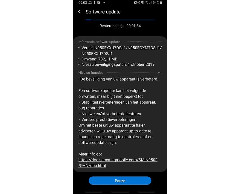 Patch de segurança de outubro para o Galaxy Note 8.