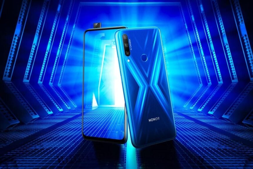 Huawei Honor 9X na cor azul, imagem promocional.