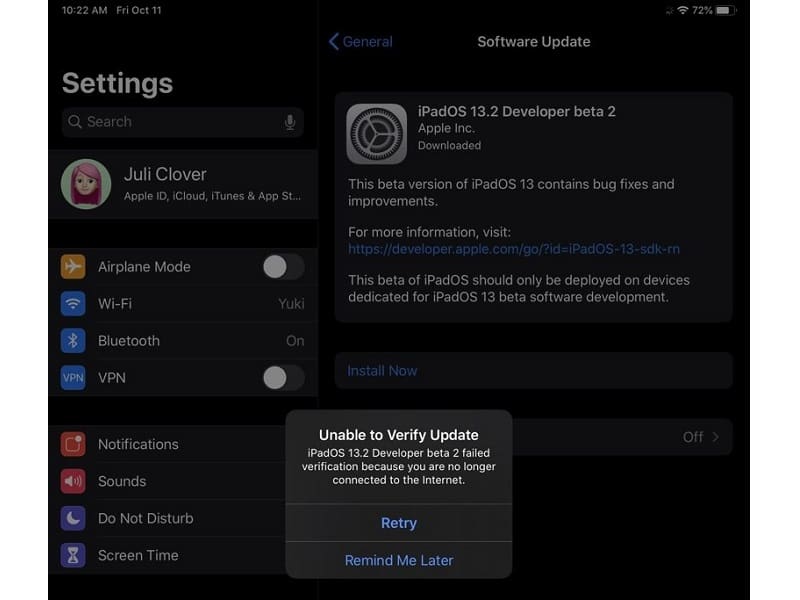 iPadOS 13.2 Beta 2: Distribuição é suspensa após problemas no iPad Pro iPadOS 13.2 problemas no iPad Pro.