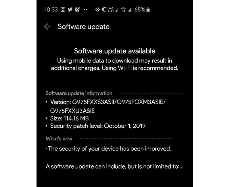 Linha Galaxy S10 recebe atualização de segurança de outubro de 2019 Linha Galaxy S10 recebe atualização de outubro 2019.
