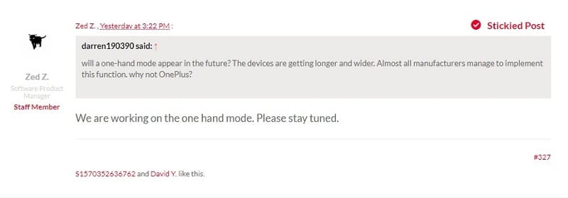 OnePlus modo de uma mão.