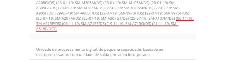 Galaxy A51 e A71: Intermediários se preparam para chegar ao Brasil Captura de tela Galaxy A51 e A71 Lei da Informática.