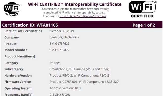 Samsung Galaxy S10 recebe certificação com o Android 10 galaxy s10 android 10 wifi alliance primeiro modelo
