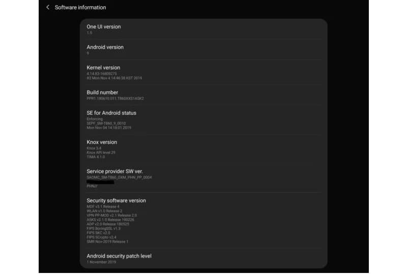 Galaxy Tab S6 recebe pacote de segurança de novembro de 2019 Captura de tela da atualização de segurança de novembro para o Galaxy Tab S6.
