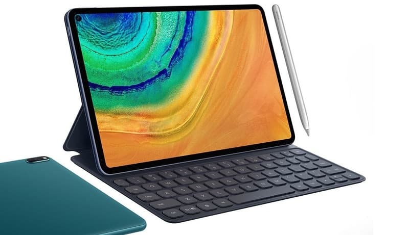Huawei lança MatePad Pro com Kirin 990 e furo na tela para a câmera Huawei MatePad Pro em Modo Laptop.