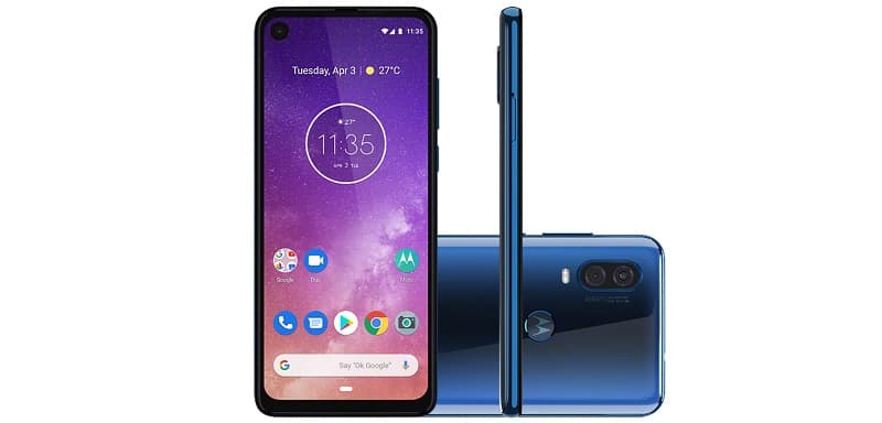 Motorola One Vision ganha atualização de segurança de novembro Motorola One Vision azul.