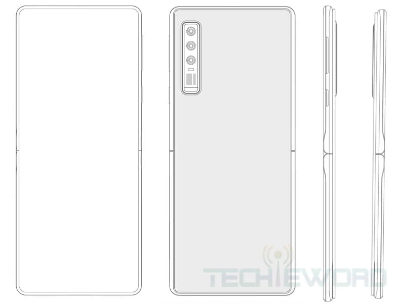 Huawei patenteia mais um smartphone com tela dobrável Patente Huawei de smartphone dobrável, aberto.