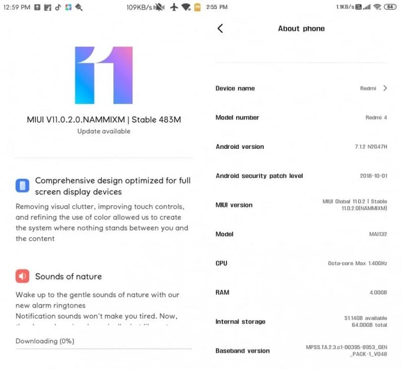 Redmi 4: Xiaomi inicia liberação da MIUI 11 para o dispositivo Captura de tela da atualização recebida pelo Redmi 4 com a nova MIUI 11.
