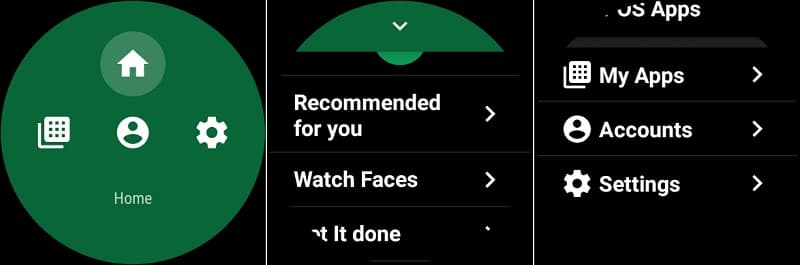 Wear OS ganha atualização que simplifica a navegação na Play Store Captura de tela comparando a antiga versão do Wear OS com a nova versão.