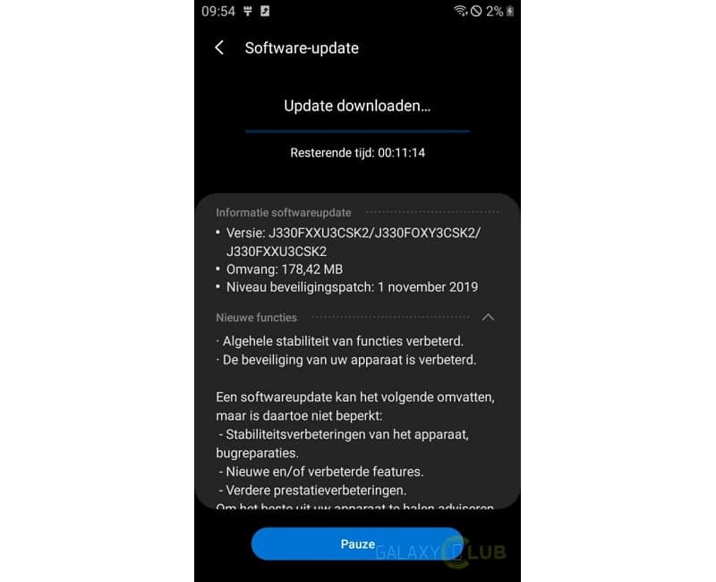 Galaxy J3 (2017) é atualizado com pacote de segurança de novembro Captura de tela da atualização do Galaxy J3 (2017).