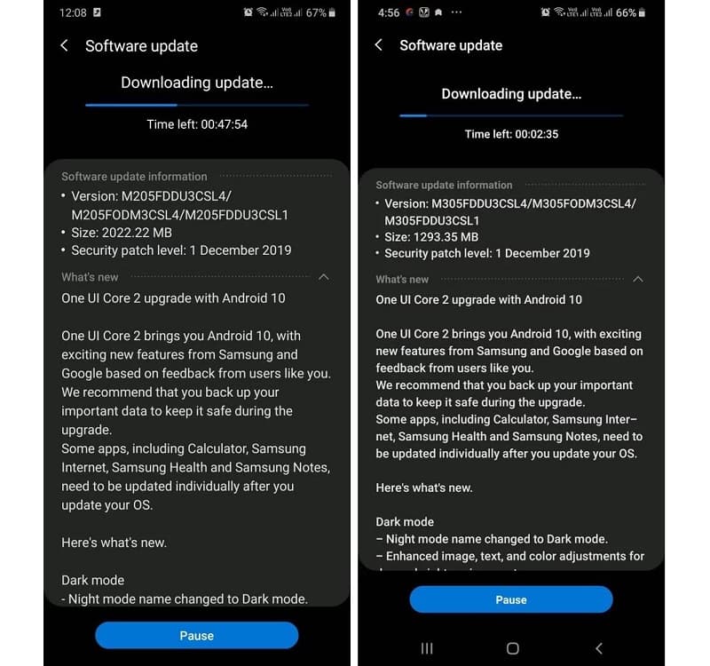 Galaxy M20 e M30 recebem atualização para o Android 10 com One UI 2 Captura de tela da atualização para o Android 10 no Galaxy M20 e M30.