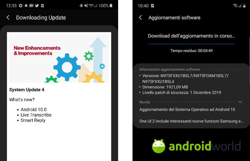 Galaxy Note 10 recebe versão estável do Android 10 em mais dois países Captura de tela da atualização do Samsung Galaxy Note 10 para o Android 10 estável nos EUA e na Itália.