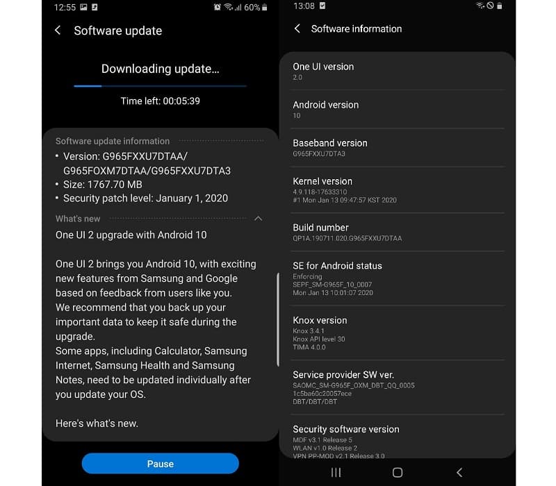 Galaxy S9 e S9 Plus são atualizados para a versão estável do Android 10 Captura de tela da atualização estável do Android 10 no Galaxy S9 e S9 Plus.