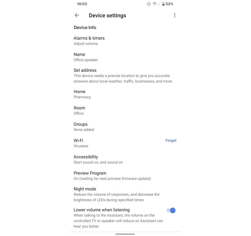 Google Home e Nest: Modo convidado é removido dos dispositivos Captura de tela das configurações do Google Home Mini sem o modo convidado.