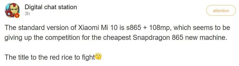 Xiaomi Mi 10 deve ser lançado com câmera de 108 MP Captura de tela dos novos rumores sobre o Xiaomi Mi 10.