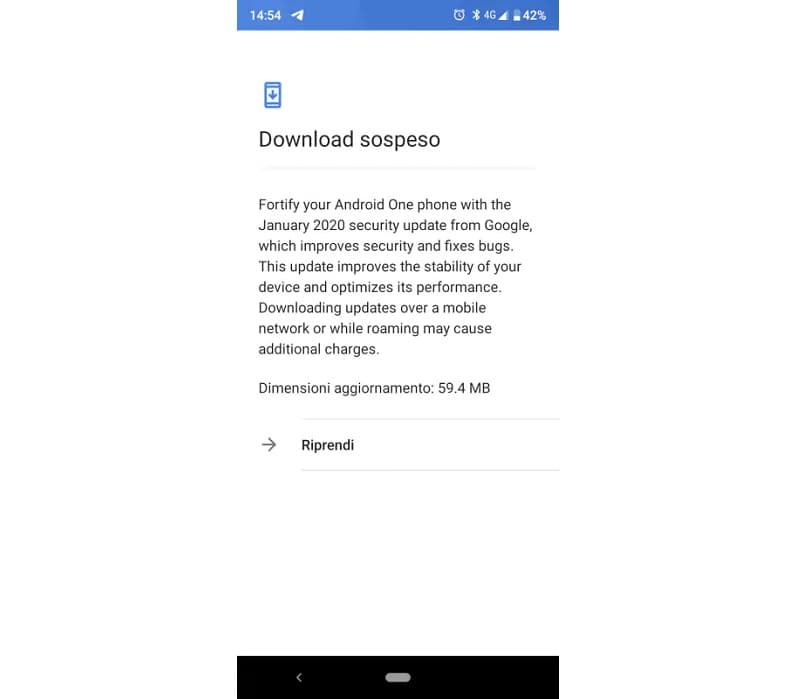 Xiaomi Mi A3 é atualizado com pacote de segurança de janeiro Captura de tela da atualização de segurança de janeiro para o Xiaomi Mi A3 em italiano.