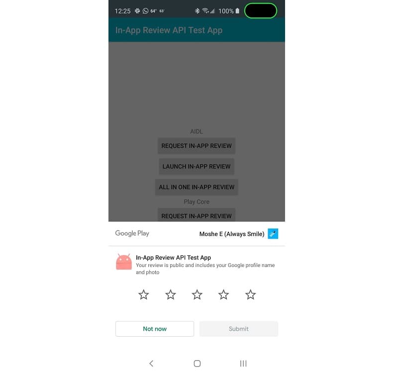 Play Store lança ferramentas para simplificar análises de apps e jogos Captura de tela recurso de caixa de diálogo para avaliação de aplicativos da Play Store.