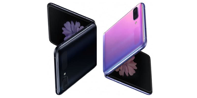 Galaxy Z Flip será lançado com quatro variantes de cor Galaxy Z Flip roxo.