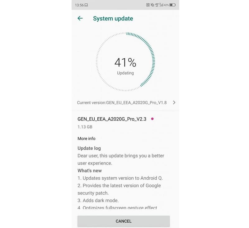 ZTE Axon 10 Pro começa a receber atualização para o Android 10 Captura de tela da atualização para o Android 10 no ZTE Axon 10 Pro.