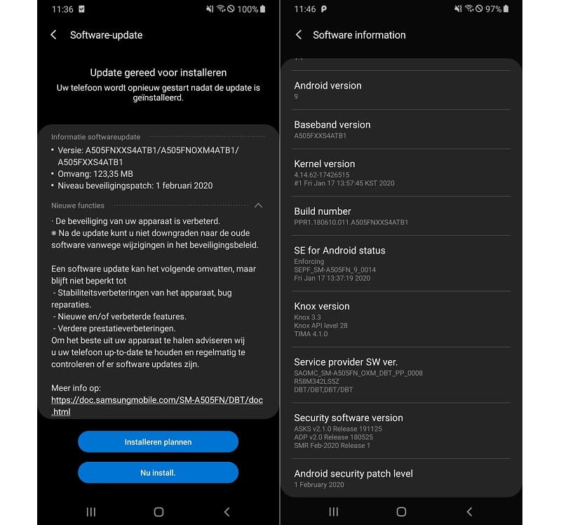 Galaxy A50 é atualizado com o pacote de segurança de fevereiro Captura de tela da atualização de fevereiro para o Galaxy A50.