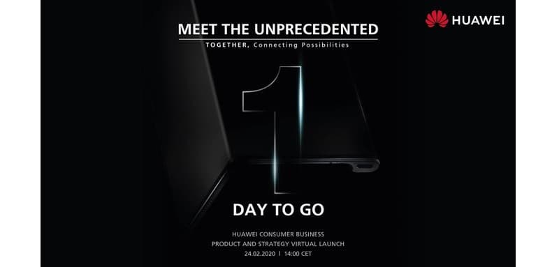 Huawei Mate Xs ganha novo teaser faltando um dia para seu lançamento Teaser evento Huawei, ao fundo o possível Mate Xs.