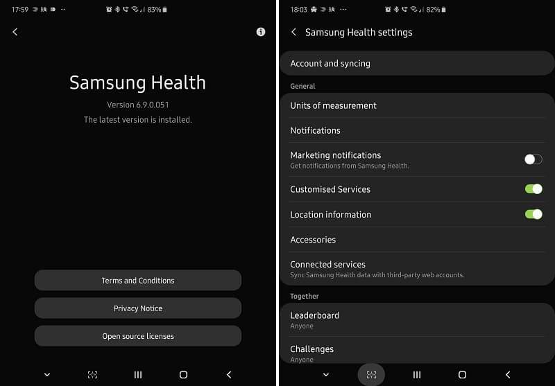 Samsung Health recebe melhorias e Modo Escuro em nova atualização Captura de tela do Modo Escuro no app Samsung Health.