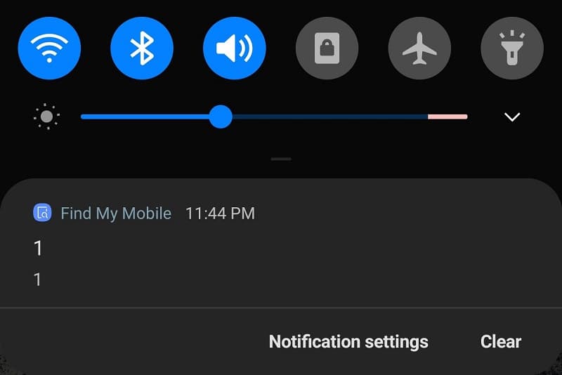 Samsung Find My Mobile notificação.