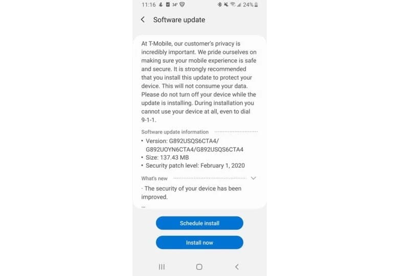 Galaxy S8 Active e Tab S6 recebem atualização de segurança de fevereiro Captura de tela Galaxy S8 Active.