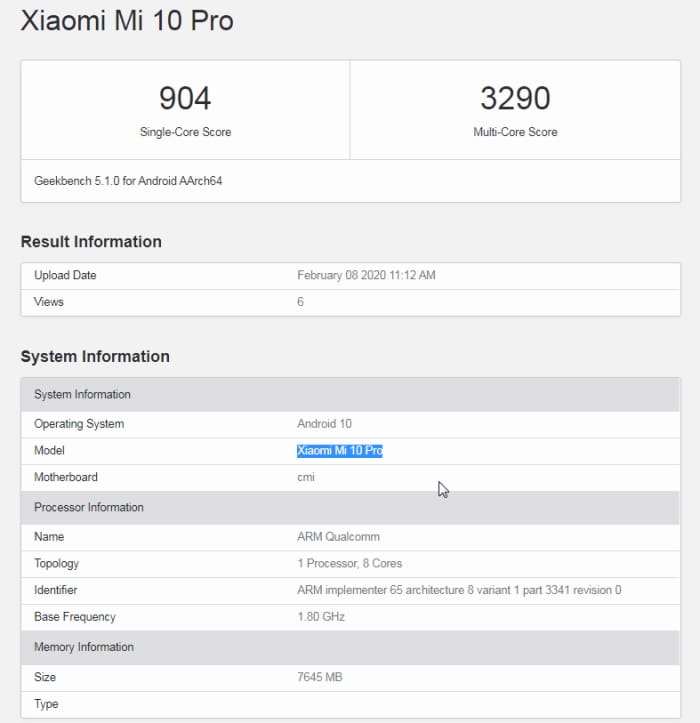 Xiaomi Mi 10 Pro com 8 GB de RAM aparece no Benchmark GeekBench xiaomi mi 10 pro memoria ram