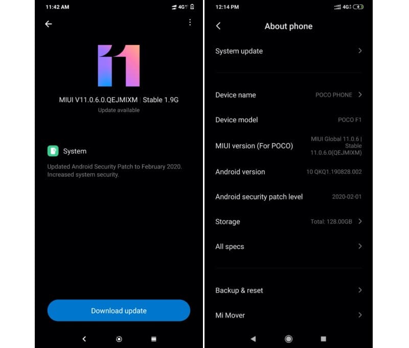 Pocophone F1 é atualizado com a versão estável do Android 10 Captura de tela atualização do Pocophone F1.