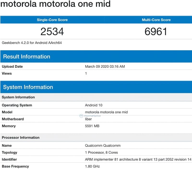 Motorola One Mid tem especificações técnicas reveladas em benchmark Motorola One Mid benchmark.