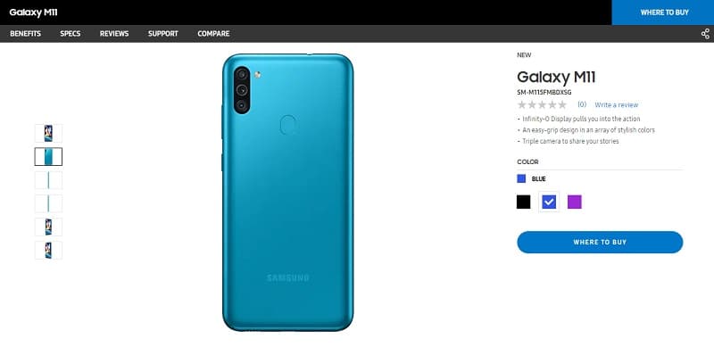 Galaxy M11 tem especificações e design revelados em site da Samsung Galaxy M11 é listado em dois sites da Samsung.