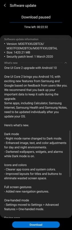 galaxy m30s android 10 atualizacao india