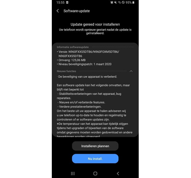 Galaxy Note 9 é atualizado com pacote de segurança de março Captura de tela da atualização do Note 9 na Alemanha.