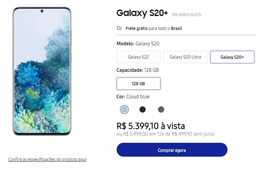 Galaxy S20: Loja da Samsung revela preço oficial dos smartphones galaxy s20 plus preco oficial