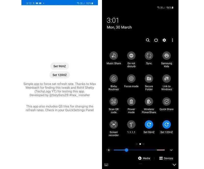 Galaxy S20 tem opção oculta de exibição de 96 Hz, veja como ativar Captura de tela taxa de atualização 96 Hz Galaxy S20.