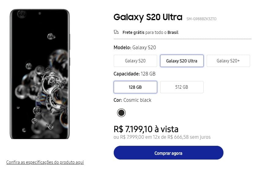 Galaxy S20: Loja da Samsung revela preço oficial dos smartphones galaxy s20 ultra preco oficial
