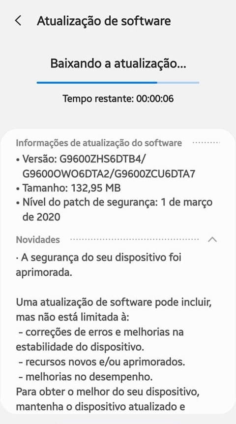 Galaxy S9 é atualizado com o pacote de segurança do Android para março galaxy s9 captura de tela atualização