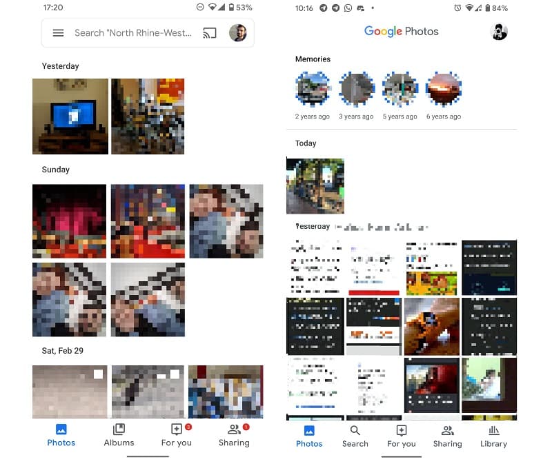 Comparativo interface Google Fotos.