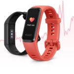Huawei Band 4 preta e laranja.