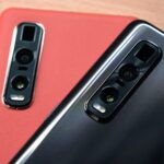 Oppo Find X2 Pro preto e laranja de couro vegan.