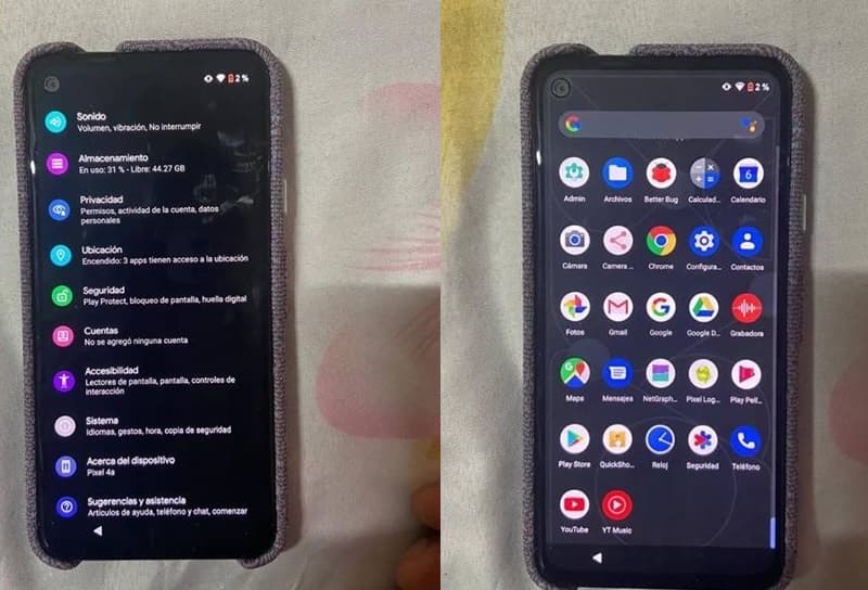 Parte frontal do Google Pixel 4a.