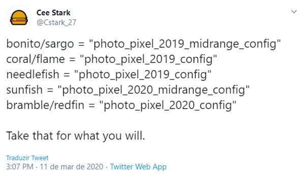 Pixel 5: Aplicativo indica que smartphone pode não ser topo de linha tweet codinomes pixel 5