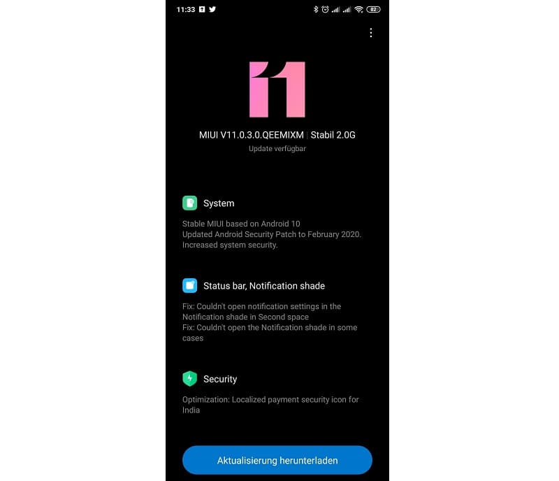Xiaomi Mi Mix 3 recebe atualização estável global do Android 10 Captura de tela Xiaomi Mi Mix 3 atualização.