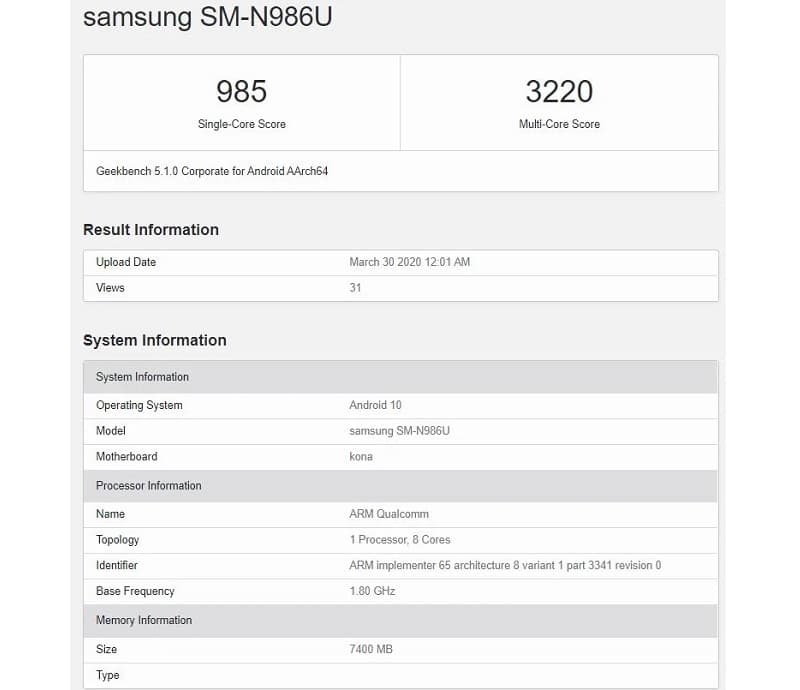 Galaxy Note 20 Plus 5G pode ser lançado com Snapdragon 865 Plus Benchmark do Galaxy Note 20 Plus.