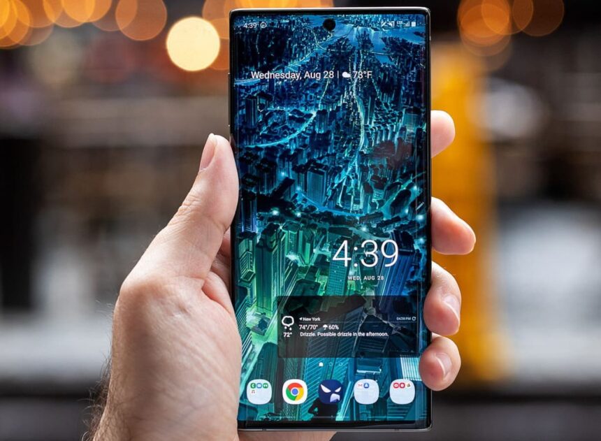 Galaxy Note 10 tela ligada.