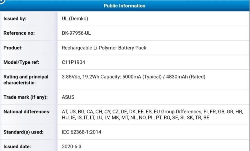 Zenfone 7 é certificado pelo NCC com 512 GB de armazenamento bateria do zenfone 7